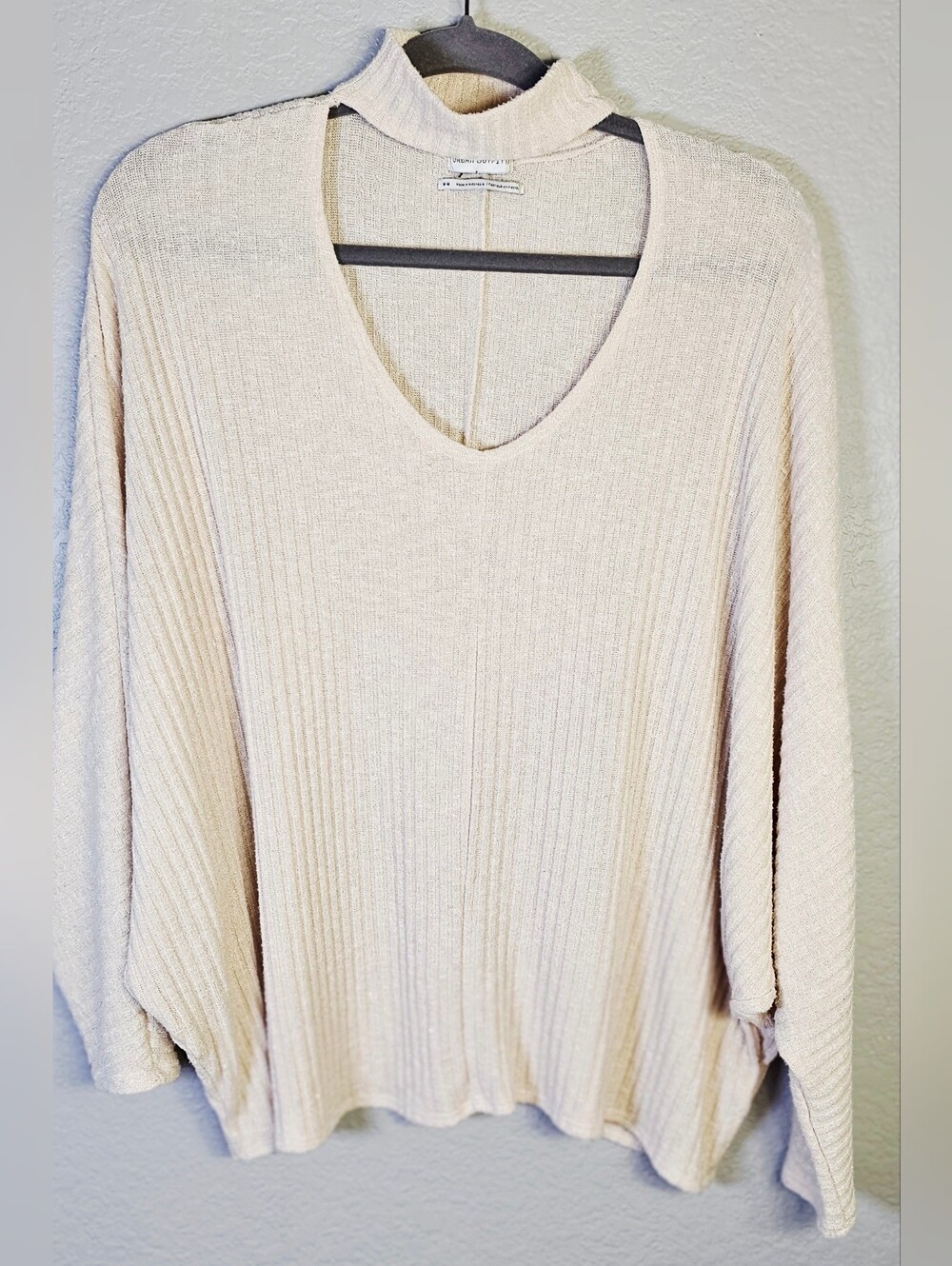 Urban Outfitters Cream Ribbed Knit Choker Neck Dolman Sleeve Sweater